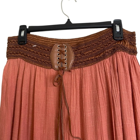 POETRY BOHO STYLE Drop Waist Rusty Orange Belted Maxi Skirt Women’s Size Large - Picture 11 of 13